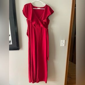 Francesca’s Red Jumpsuit - Large with Ruffle